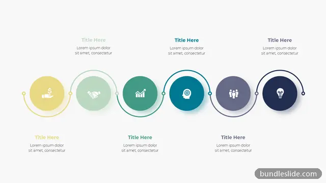 6 Step Timeline PPT template with 6 items in yellow, 6-step process, circular icons - editable PowerPoint slide