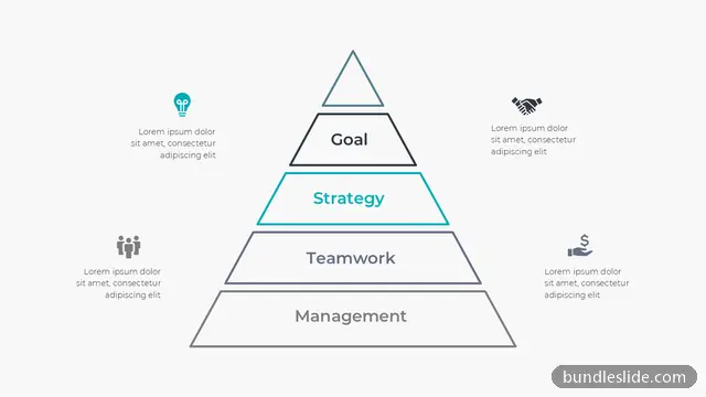 Pyramid PPT template with 5 items in teal, pyramid diagram, hierarchy - editable PowerPoint slide