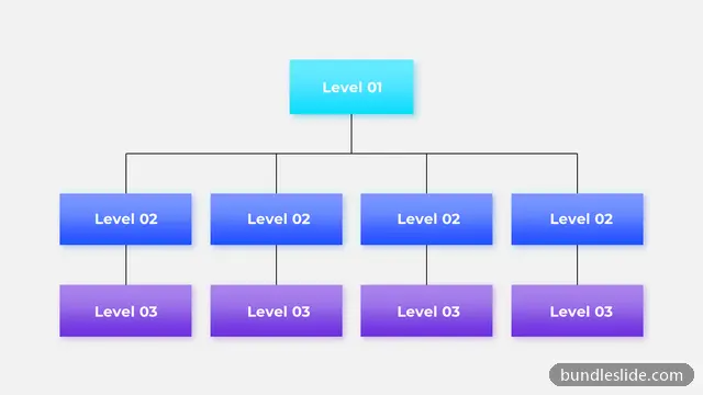 Hierarchy PPT template with 9 items in cyan, organizational chart, hierarchy - editable PowerPoint slide