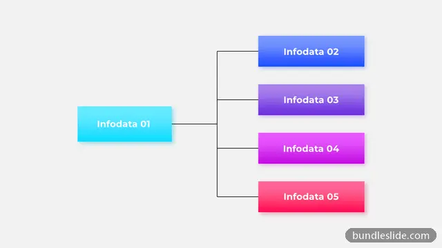 Flowchart PPT template with 5 items in cyan, hierarchy diagram, one-to-many structure - editable PowerPoint slide