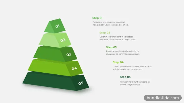 Pyramid PPT template with 5 items in green, pyramid diagram, 5 levels - editable PowerPoint slide