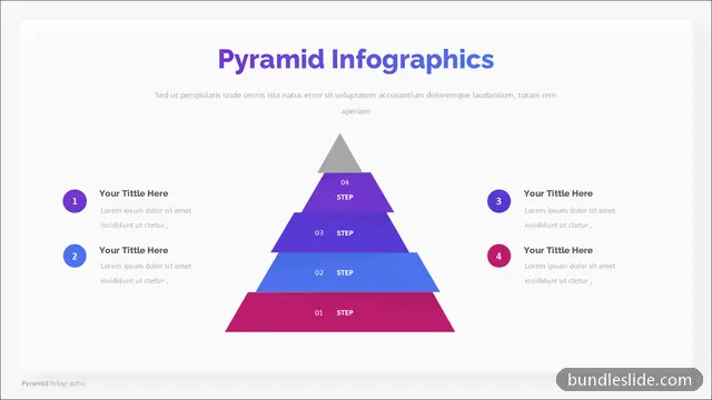 Pyramid PPT template with 4 items in purple, pyramid diagram, 4 levels - editable PowerPoint slide