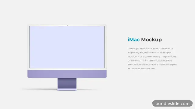 Mockup & Illustration PPT template in purple, iMac mockup, device mockup - editable PowerPoint slide