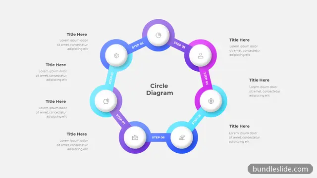 7 Step Process PPT template with 7 items in blue, 7-step cycle, circular diagram - editable PowerPoint slide