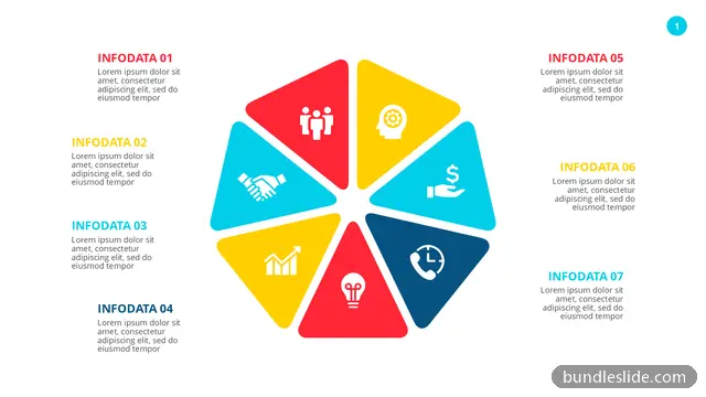 7 Stage Cycle PPT template with 7 items in red, 7 segments, wheel diagram - editable PowerPoint slide