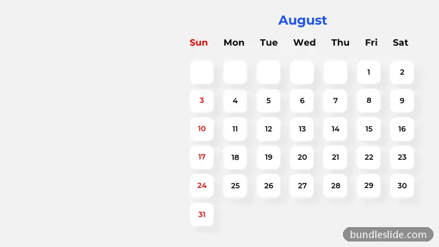 Calendar PPT template with 31 items in white, calendar, August - editable PowerPoint slide