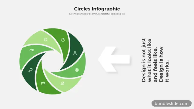 8 Step Process PPT template with 8 items in green, circular infographic, pinwheel shape - editable PowerPoint slide