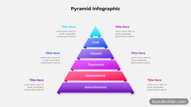 Pyramid PPT template with 5 items in cyan, pyramid diagram, hierarchy - editable PowerPoint slide