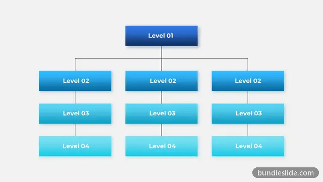 Flowchart PPT template with 10 items in blue, hierarchy, organizational structure - editable PowerPoint slide
