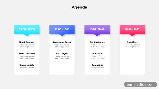 Agenda PPT template with 4 items in cyan, agenda, schedule - editable PowerPoint slide