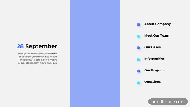 Agenda PPT template with 6 items in light gray, agenda list, date highlight - editable PowerPoint slide