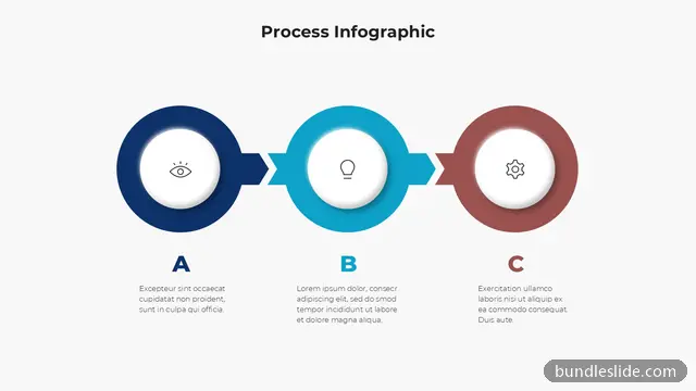 3 Step Timeline PPT template with 3 items in navy blue, three steps, circular icons - editable PowerPoint slide