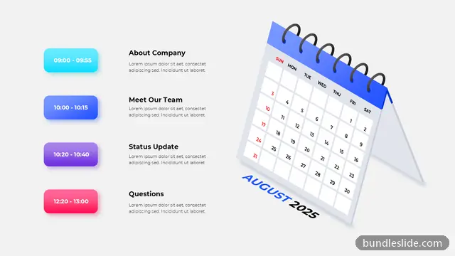 Agenda PPT template with 4 items in cyan, agenda, schedule - editable PowerPoint slide