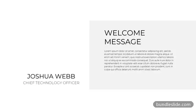 Team & About Us PPT template in white, welcome message, executive introduction - editable PowerPoint slide