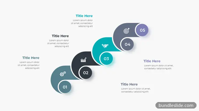 5 Step Roadmap PPT template with 5 items in teal, five steps, numbered stairs - editable PowerPoint slide