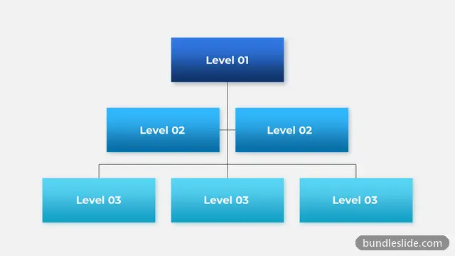 Hierarchy PPT template with 6 items in blue, organizational chart, hierarchy - editable PowerPoint slide