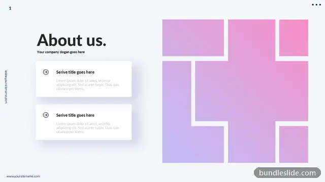 Team & About Us PPT template with 2 items in white, about us, company slogan - editable PowerPoint slide