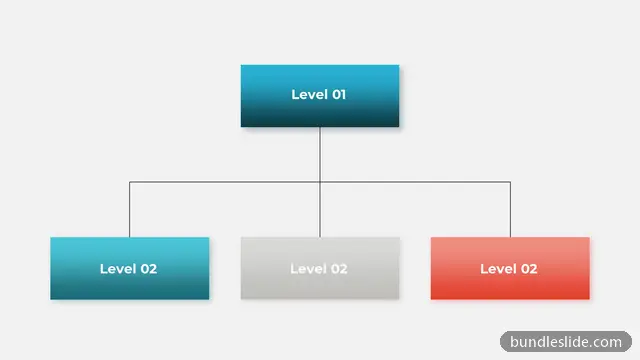 Flowchart PPT template with 3 items in teal, hierarchy, organizational chart - editable PowerPoint slide