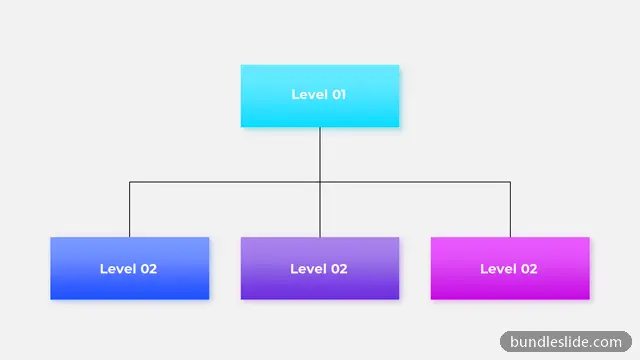 Hierarchy PPT template with 3 items in cyan, organizational chart, hierarchy - editable PowerPoint slide
