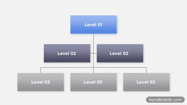 Hierarchy PPT template with 6 items in blue, organizational chart, hierarchy - editable PowerPoint slide