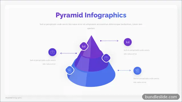 Pyramid PPT template with 4 items in purple, 3D pyramid, 4 levels - editable PowerPoint slide