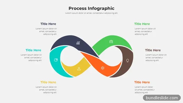 6 Stage Cycle PPT template with 6 items in navy, infinity loop, six steps - editable PowerPoint slide