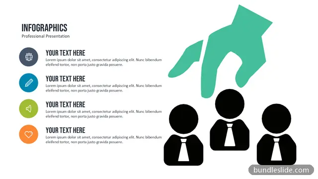 HR PPT template with 4 items in dark navy, team, leadership - editable PowerPoint slide
