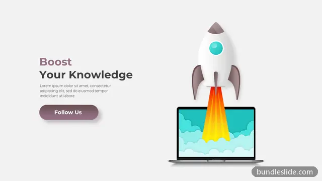 Mockup & Illustration PPT template in gray, rocket launch, laptop mockup - editable PowerPoint slide