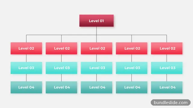 Hierarchy PPT template with 16 items in red, organizational chart, hierarchy - editable PowerPoint slide