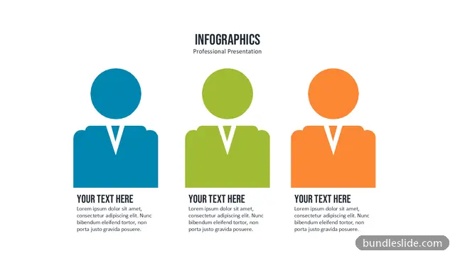 HR PPT template with 3 items in blue, person icons, three columns - editable PowerPoint slide