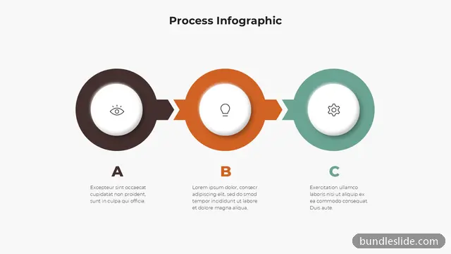 3 Step Timeline PPT template with 3 items in dark brown, three steps, circular icons - editable PowerPoint slide
