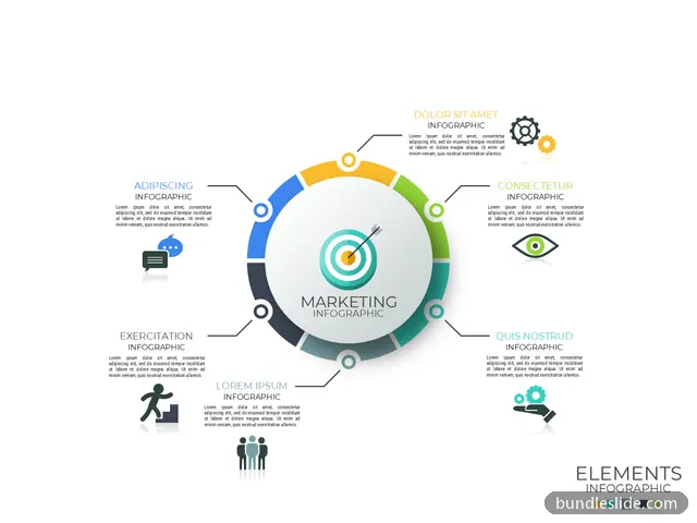 6 Stage Cycle PPT template with 6 items in orange, marketing infographic, circular layout - editable PowerPoint slide