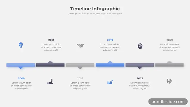 6 Step Timeline PPT template with 6 items in blue, timeline, milestones - editable PowerPoint slide