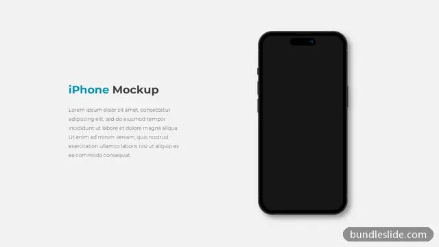 Mockup & Illustration PPT template in light gray, iPhone mockup, smartphone device - editable PowerPoint slide