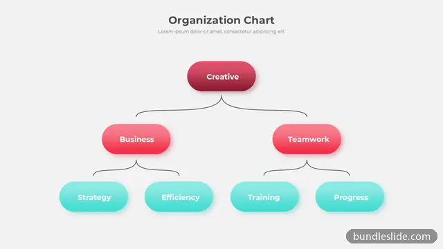 HR PPT template with 7 items in pink, organization chart, hierarchy - editable PowerPoint slide