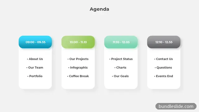 Agenda PPT template with 4 items in blue, agenda, schedule - editable PowerPoint slide