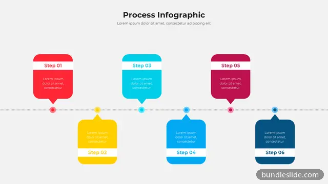 6 Step Timeline PPT template with 6 items in red, process infographic, 6 steps - editable PowerPoint slide