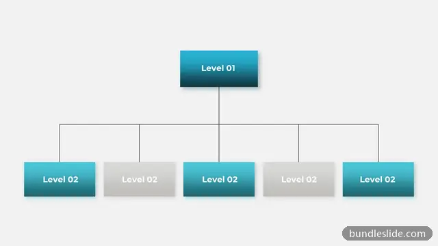 Hierarchy PPT template with 5 items in teal, organization chart, hierarchy - editable PowerPoint slide