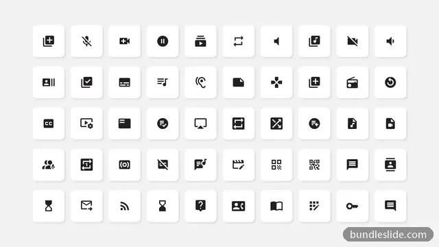 Agenda PPT template with 50 items in black, icon set, media icons - editable PowerPoint slide