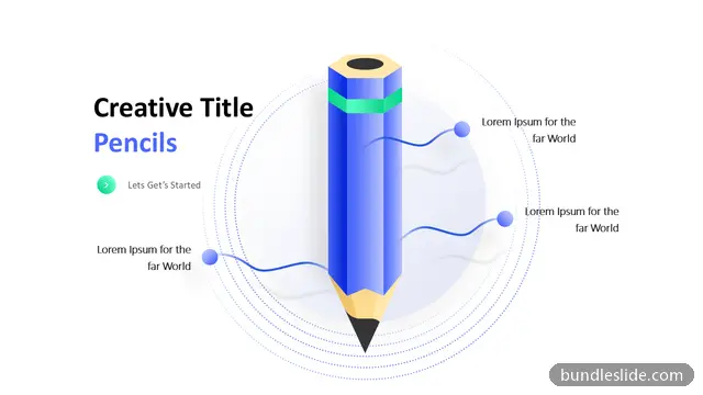Mockup & Illustration PPT template with 3 items in blue, pencil illustration, creative title - editable PowerPoint slide
