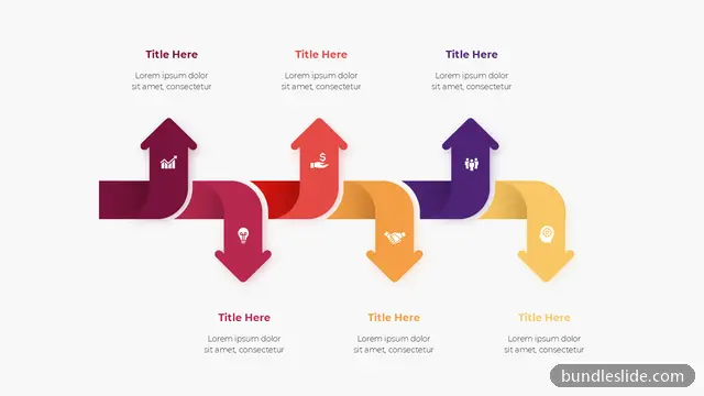 6 Step Timeline PPT template with 6 items in maroon, arrows, up-down flow - editable PowerPoint slide