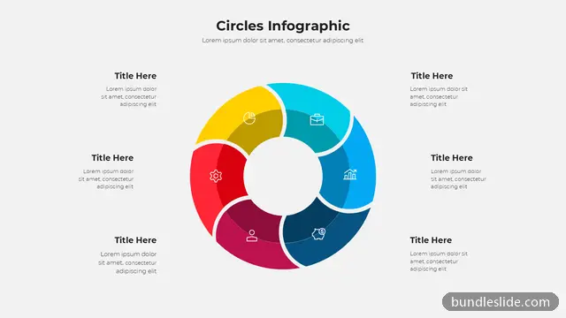 6 Stage Cycle PPT template with 6 items in yellow, circular infographic, 6 segments - editable PowerPoint slide