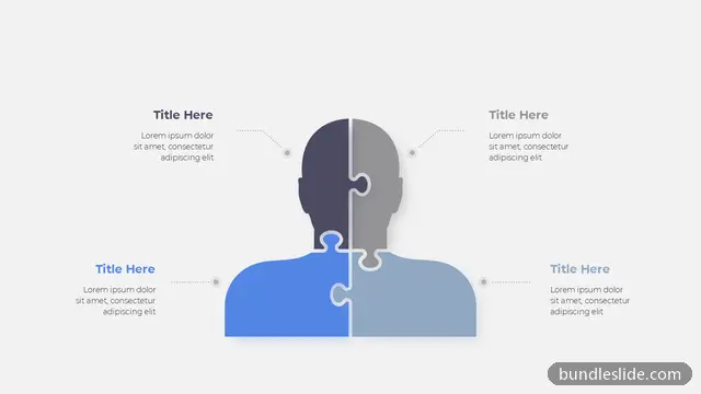 HR PPT template with 4 items in navy, human silhouette, puzzle pieces - editable PowerPoint slide