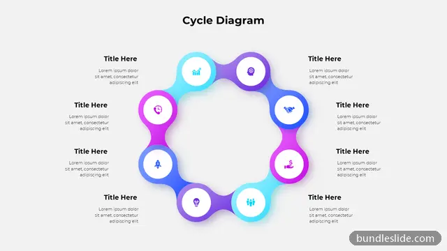 8 Step Process PPT template with 8 items in purple, cycle diagram, 8-step process - editable PowerPoint slide