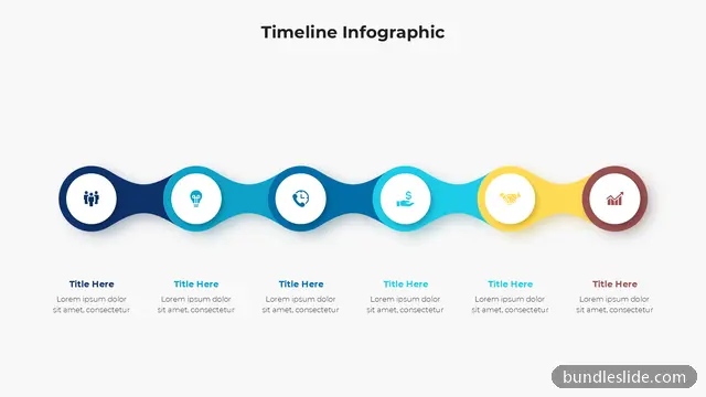 6 Step Timeline PPT template with 6 items in navy blue, timeline, connected circles - editable PowerPoint slide