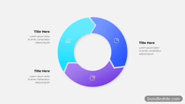 3 Stage Cycle PPT template with 3 items in cyan, circular arrows, three segments - editable PowerPoint slide