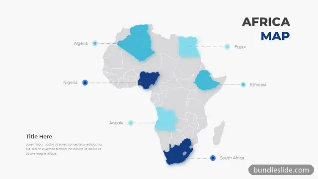Nonprofit & NGO PPT template with 6 items in gray, Africa map, country highlights - editable PowerPoint slide
