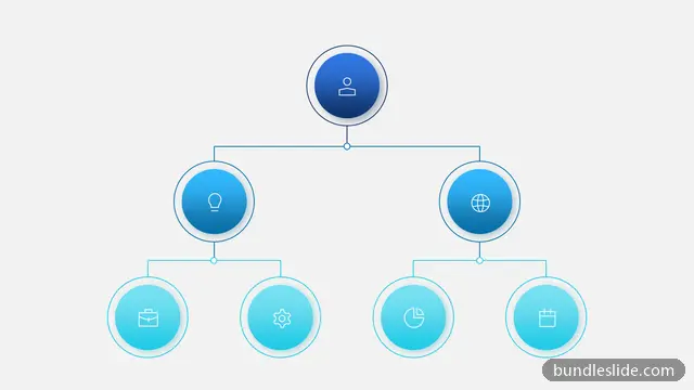 Hierarchy PPT template with 7 items in blue, hierarchy, tree structure - editable PowerPoint slide