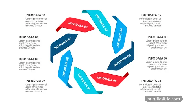 8 Step Process PPT template with 8 items in red, circular arrows, 8 steps - editable PowerPoint slide