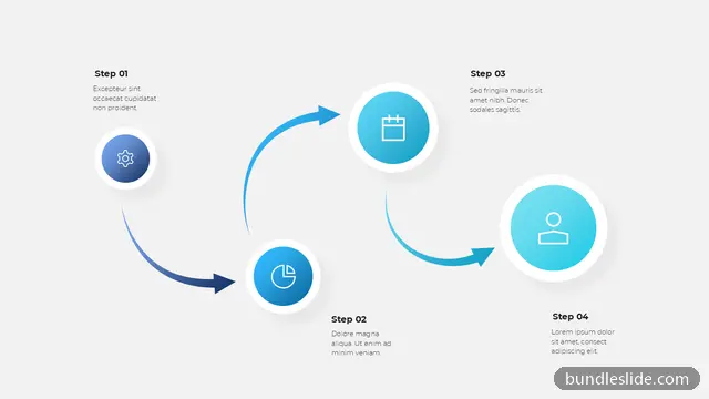 4 Step Roadmap PPT template with 4 items in blue, 4-step process, zigzag layout - editable PowerPoint slide